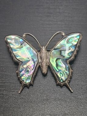 Signed Ataahua Sterling Silver Butterfly Abalone Paua Shell Brooch